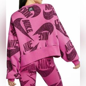Nike ICONIC CLASH AOP FLEECE CREW in COSMIC FUCHSIA EUC Size 3X